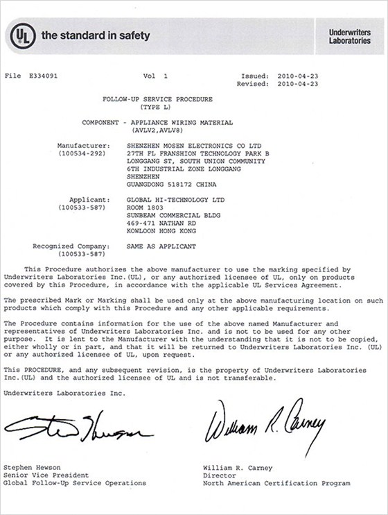 摩爾森榮譽：UL